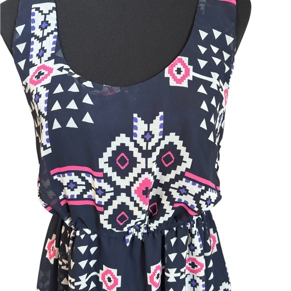 BeBop Sleeveless Aztec Print Mini Dress Navy Blue Lined Women’s Medium - Picture 2 of 12